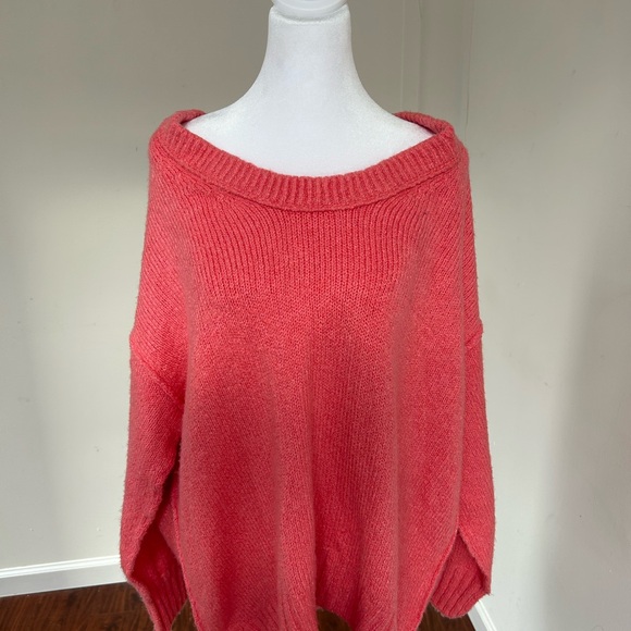 Free People Oversized Off-the-Shoulder Coral Sweater - Picture 2 of 11
